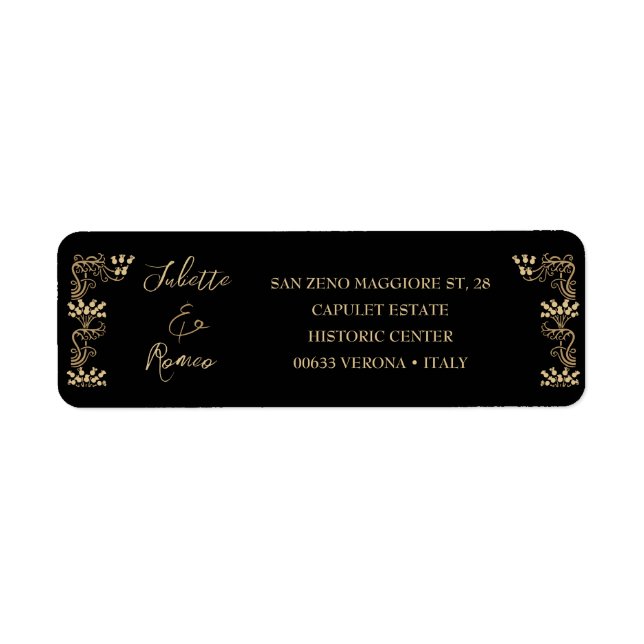 Elegantes Gold Kunst-Déco auf schwarzer Rücksendea (Vorne)