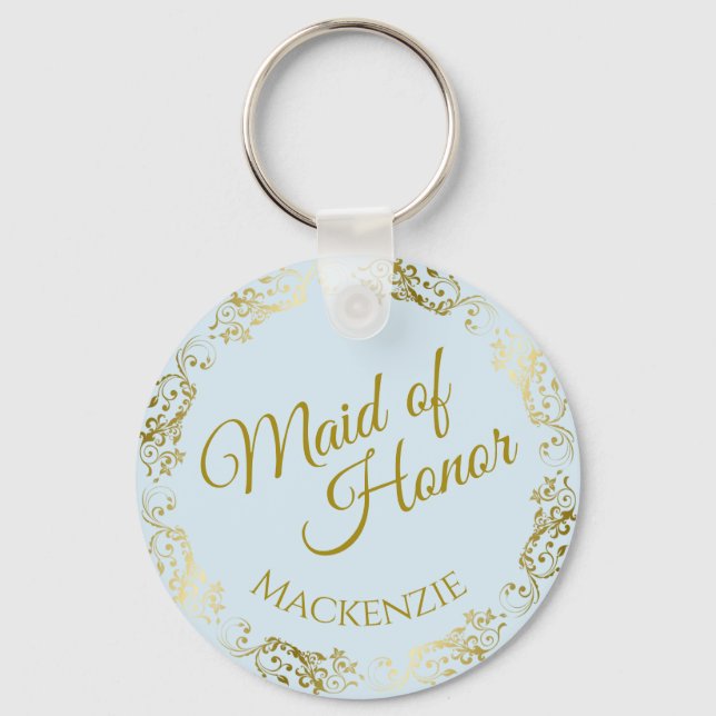 Elegantes Gold Lace auf einer Hochzeit mit blauer  Schlüsselanhänger (Vorderseite)