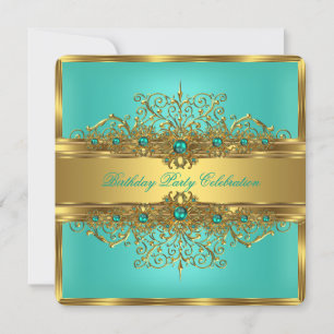 Elegantes Gold Lace Jade Green Aquamarin Pearls Pa Einladung