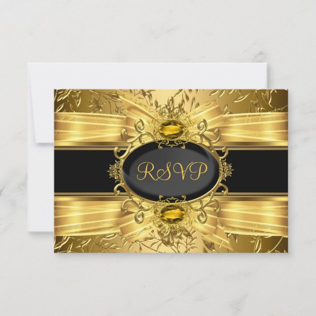 Elegantes Gold Leaf & Gem 50-jähriges UAWG RSVP Karte (Vorderseite)