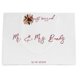 Elegantes Gold Leaf Hochzeitfoto Nur verheiratet Große Geschenktüte