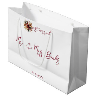 Elegantes Gold Leaf Hochzeitfoto Nur verheiratet Große Geschenktüte