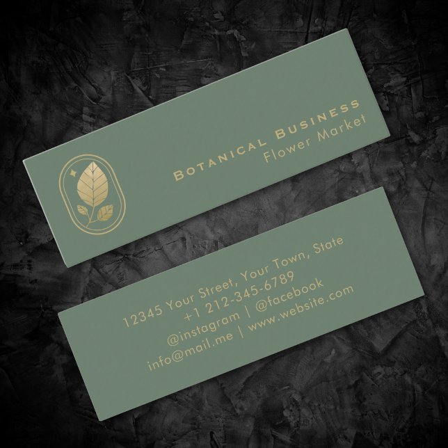 Elegantes Gold Leaf Klettergarten Mini Visitenkarte (Elegant Gold Leaf Minimal Botanical Green Mini Business Card)