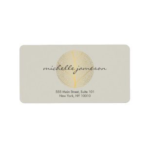 Elegantes Gold Leaf Logo auf Tan Adressaufkleber