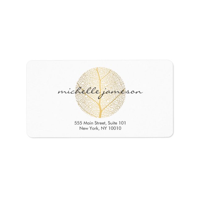 Elegantes Gold Leaf Logo auf Weiß Adressaufkleber (Vorne)