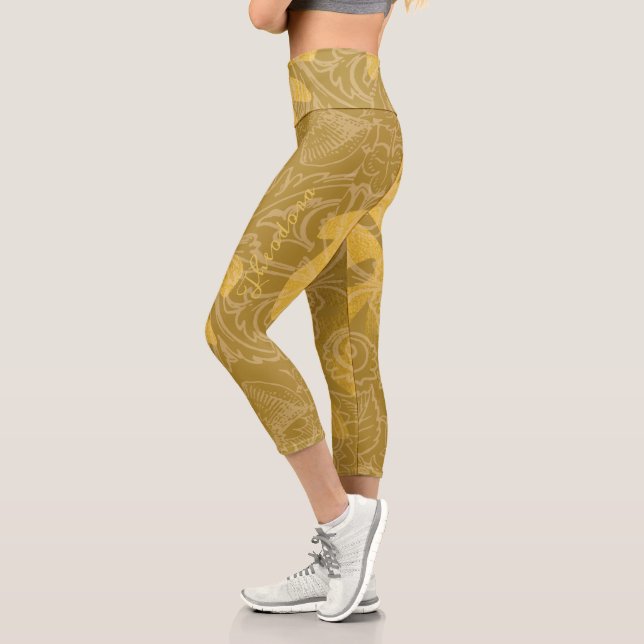 Elegantes Gold Leaf Ocher Classic Muster Capri Leggings (Links)