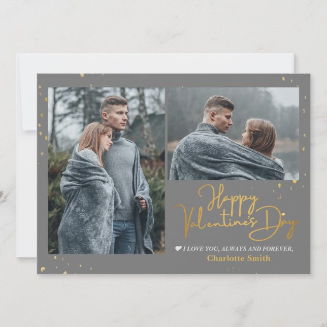 Elegantes Gold Liebe Valentinstag Foto Feiertagskarte (Vorderseite)