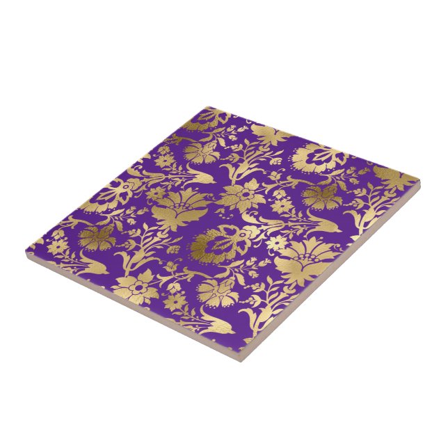 Elegantes Gold Lila Floral Fliese (Seite)