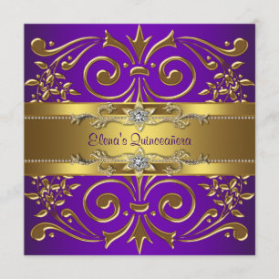 Elegantes Gold Lila Quinceanera Einladungen