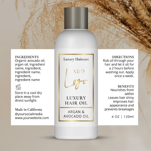 Elegantes Gold Logo 4 OZ Kosmetisches Flaschenetik Rechteckiger Aufkleber (Trendy and chic faux gold product label, can be used for disc cap, spray, dropper or cosmo bottles)