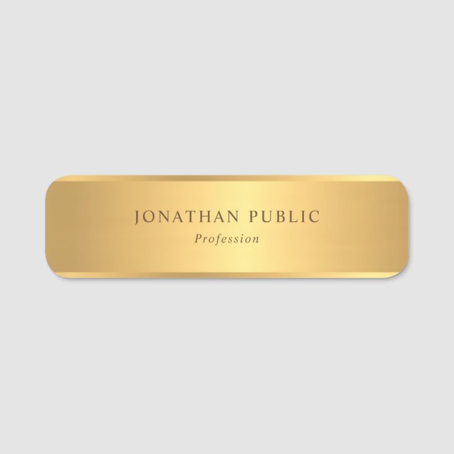 Elegantes Gold Look Elegantes modernes Template Namensschild (Vorderseite)