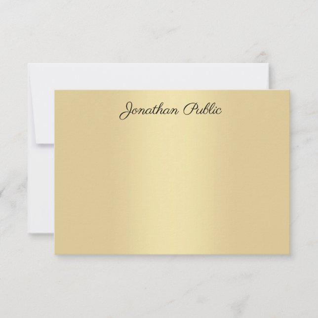 Elegantes Gold Look Modernes, handgeschriebenes Sk Mitteilungskarte (Vorderseite)
