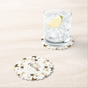Elegantes Gold Look Sterne Muster Frohe Weihnachte Untersetzer