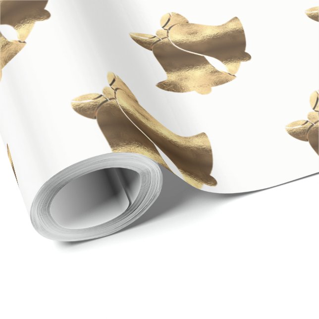 Elegantes Gold Look Weihnachtsglocken Muster Geschenkpapier (Rolleneckpunkt)