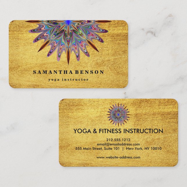 Elegantes Gold Lotus Blume Logo Yoga Visitenkarte (Vorne/Hinten)