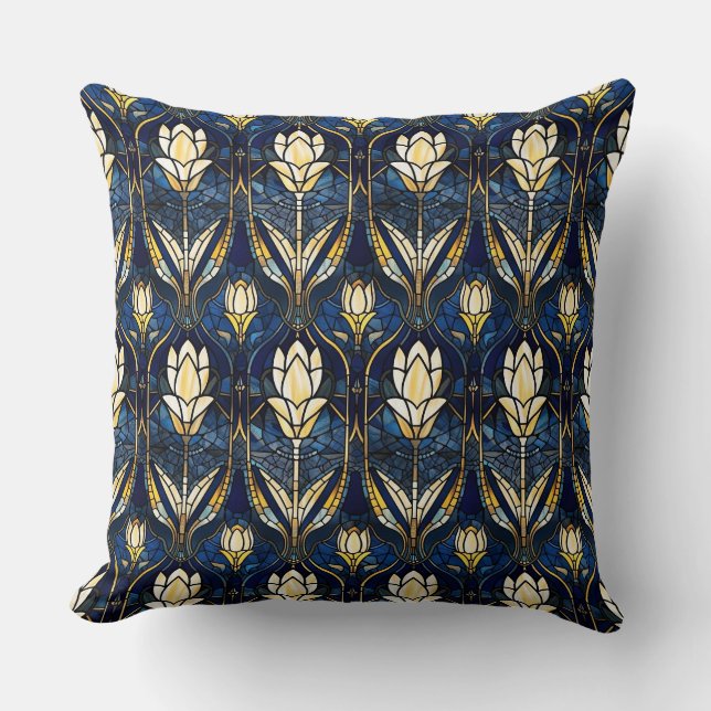 Elegantes Gold Lotus Imitate Gestaltete Glasmuster Kissen (Vorderseite)