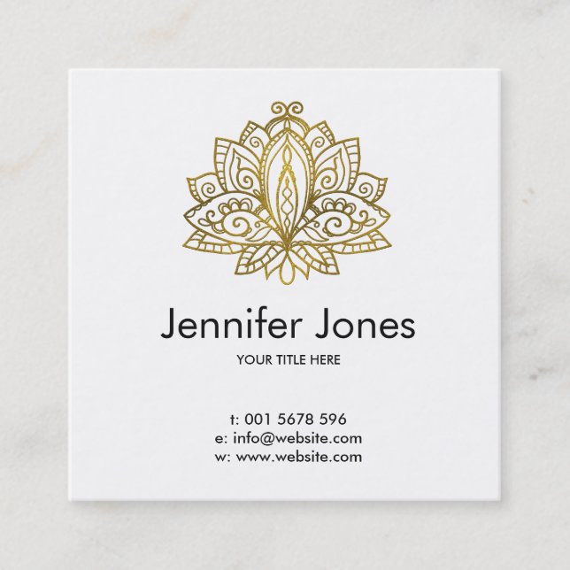 Elegantes Gold Lotus Quadratische Visitenkarte (Vorderseite)