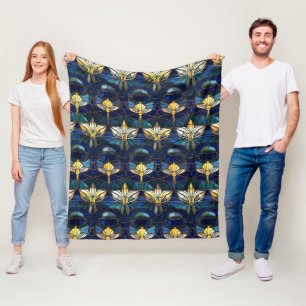 Elegantes Gold-Lotus-Unecht-Buntglas-Muster Fleecedecke