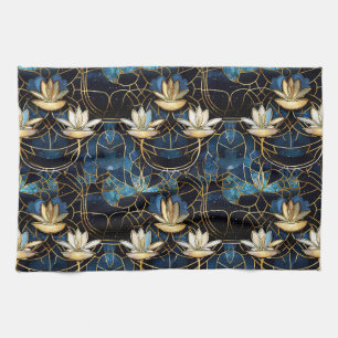 Elegantes Gold-Lotus-Unecht-Buntglas-Muster Geschirrtuch