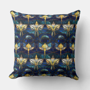 Elegantes Gold-Lotus-Unechtes-Buntglas-Muster Kissen