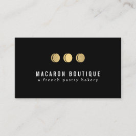 Elegantes Gold Macaron Trio Logo auf schwarz Visitenkarte