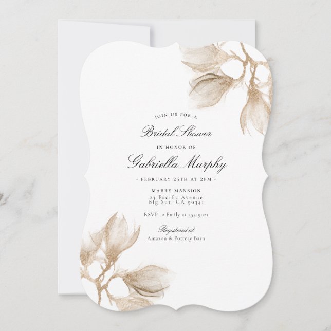 Elegantes Gold Magnolia Brautparty Einladung (Vorderseite)