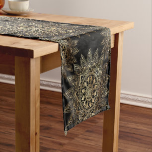 Elegantes Gold Mandala Black Design Kurzer Tischläufer