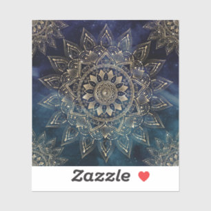 Elegantes Gold Mandala Blue Galaxy Design Aufkleber