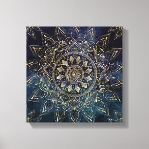 Elegantes Gold Mandala Blue Galaxy Design Leinwanddruck