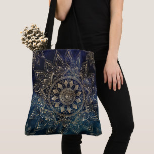 Elegantes Gold Mandala Blue Galaxy Design Tasche