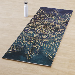 Elegantes Gold Mandala Blue Galaxy Design Yogamatte