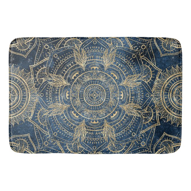 Elegantes Gold Mandala Blue Whimsy Design Badematte (Vorderseite)