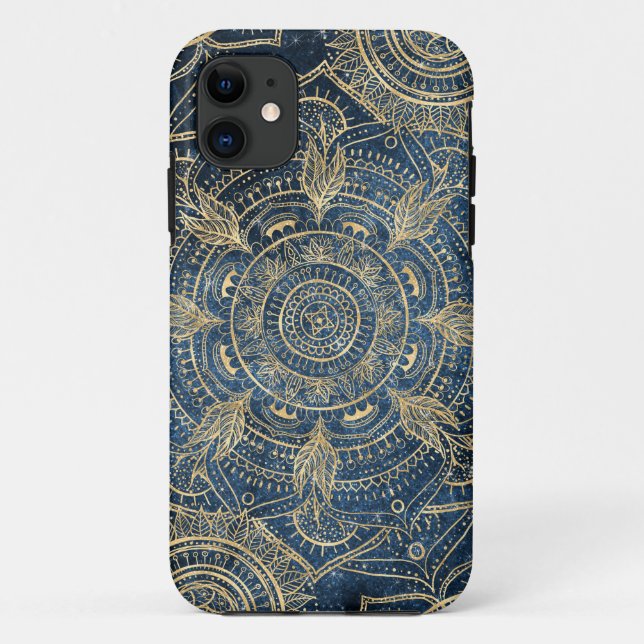 Elegantes Gold Mandala Blue Whimsy Design Case-Mate iPhone Hülle (Rückseite)