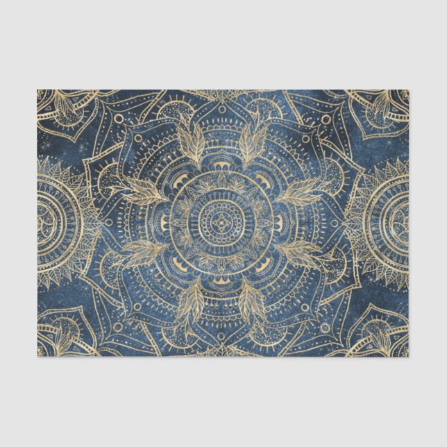 Elegantes Gold Mandala Blue Whimsy Design Seidenpapier (Vorderseite)