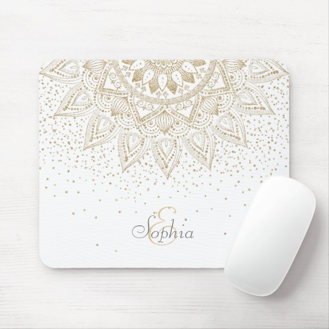 Elegantes Gold Mandala Dots Design Mousepad (Mit Mouse)