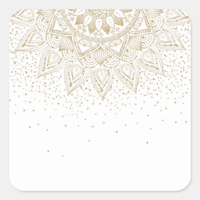 Elegantes Gold Mandala Dots Design Quadratischer Aufkleber (Vorderseite)