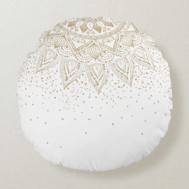 Elegantes Gold Mandala Dots Design Rundes Kissen (Vorderseite)