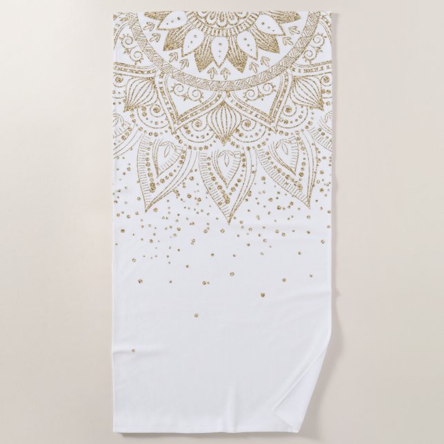 Elegantes Gold Mandala Dots Design Strandtuch (Vorderseite)