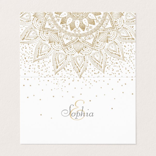 Elegantes Gold Mandala Dots Design Visitenkarten (Außenseite Aufgefaltet)