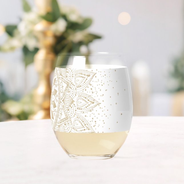 Elegantes Gold Mandala Dots Design Weinglas Ohne Stiel (Insitu (Hochzeit))