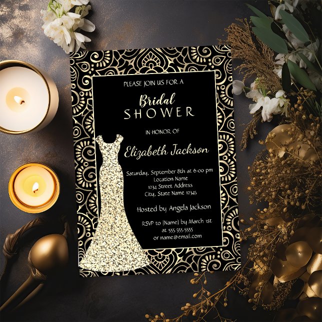 Elegantes Gold Mandala,Glitzer Dress Brautparty Einladung (Von Creator hochgeladen)