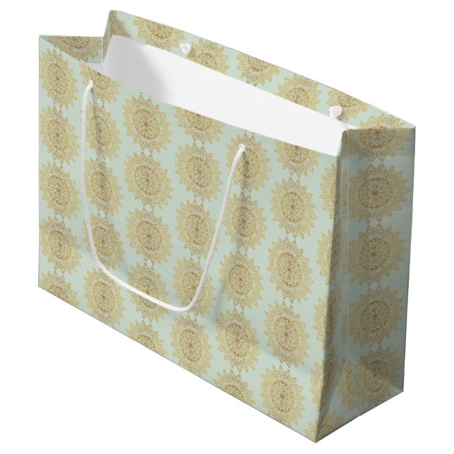 Elegantes Gold Mandala Muster Große Geschenktüte (Vorderseite Schrägansicht)