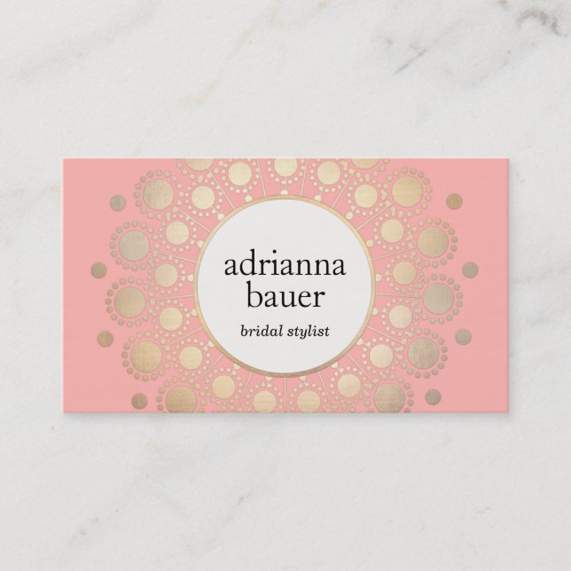 Elegantes Gold Mandala Rosa Schönheitssalon Visitenkarte (Vorderseite)