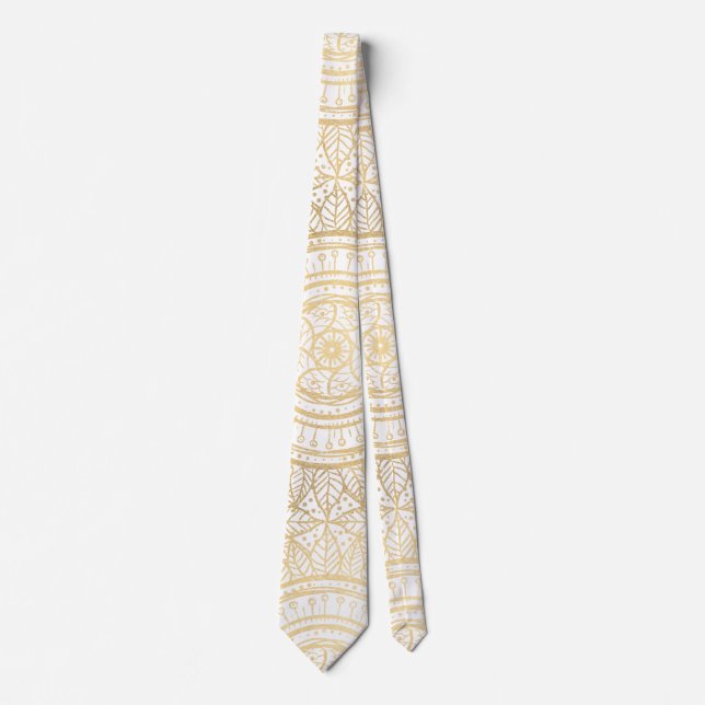 Elegantes Gold Mandala Sonnenblume Weißes Muster Krawatte (Vorderseite)