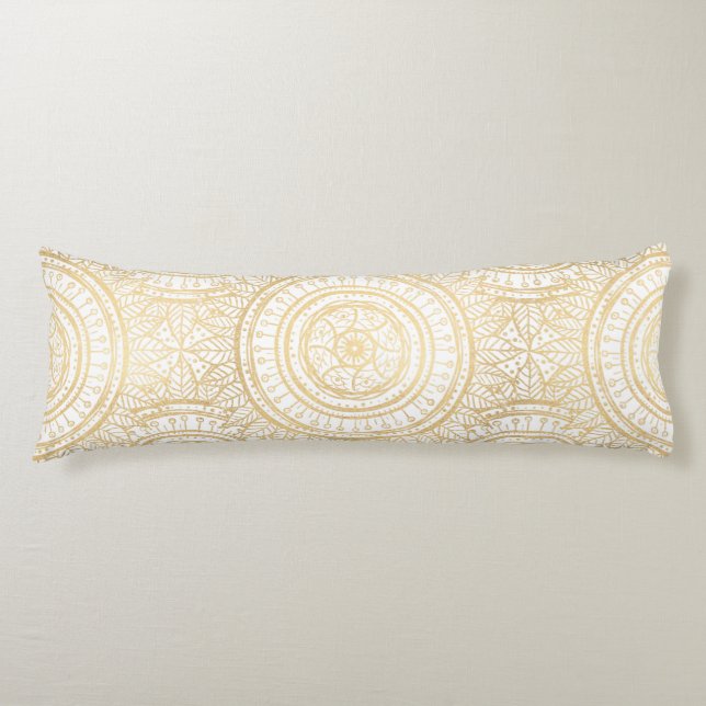 Elegantes Gold Mandala Sonnenblume Weißes Muster Seitenschläferkissen (Vorderseite)
