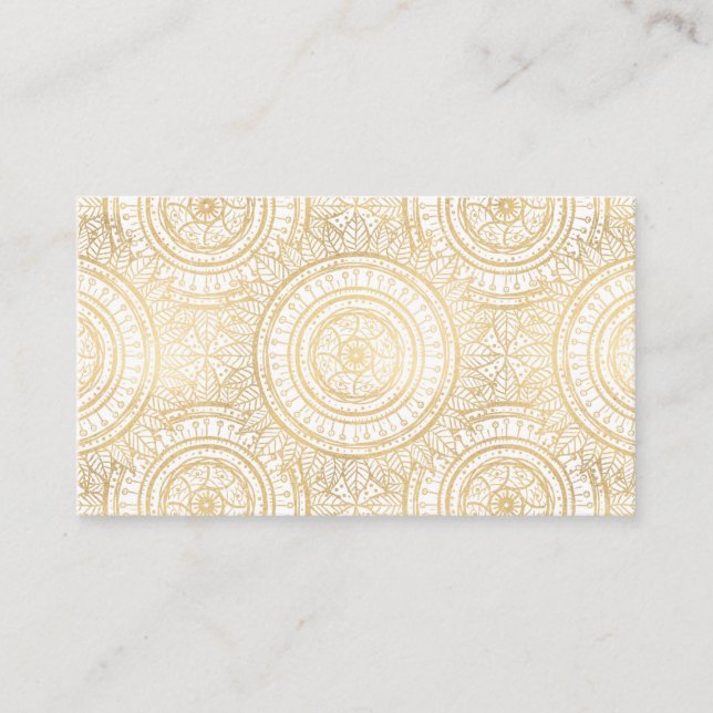 Elegantes Gold Mandala Sonnenblume Weißes Muster Visitenkarte (Vorderseite)