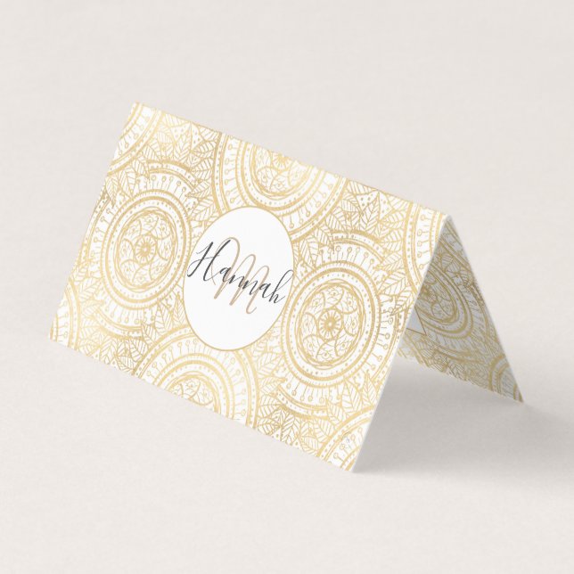 Elegantes Gold Mandala Sonnenblume Weißes Muster Visitenkarten (Vorderseite)