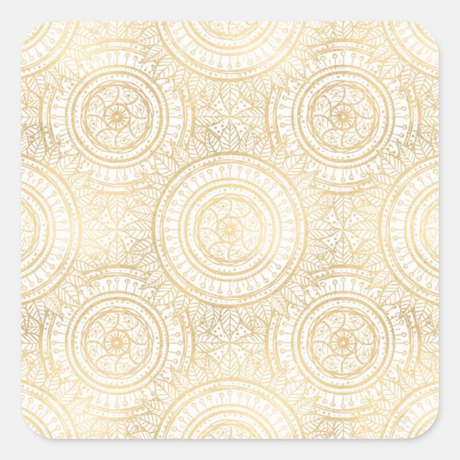 Elegantes Gold Mandala Weißes Muster Quadratischer Aufkleber (Vorderseite)