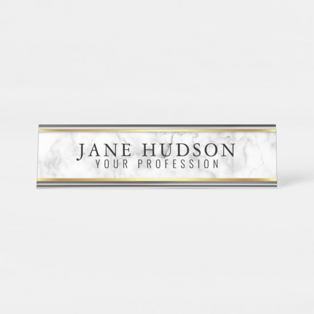 Elegantes Gold-Marmor Modernes Schreibtisch Name P Schreibtischnamensplakette (Vorderseite )