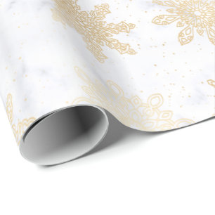 Elegantes Gold & Marmor Schneeflocken Weihnachtsmu Geschenkpapier